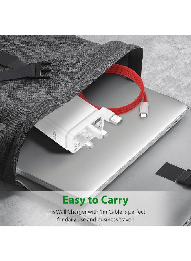 100W Warp Charger Compatible with Oneplus 15 14 13R 13 12 12R 11 10 Pro 9 Pro 10T 10R 8T 8, Dash Charge 80W Power Adapter Compatible with Oneplus/ Oppo/ Realme Fast Wall Charger Adapter with 3ft USB C Cable - Image 2